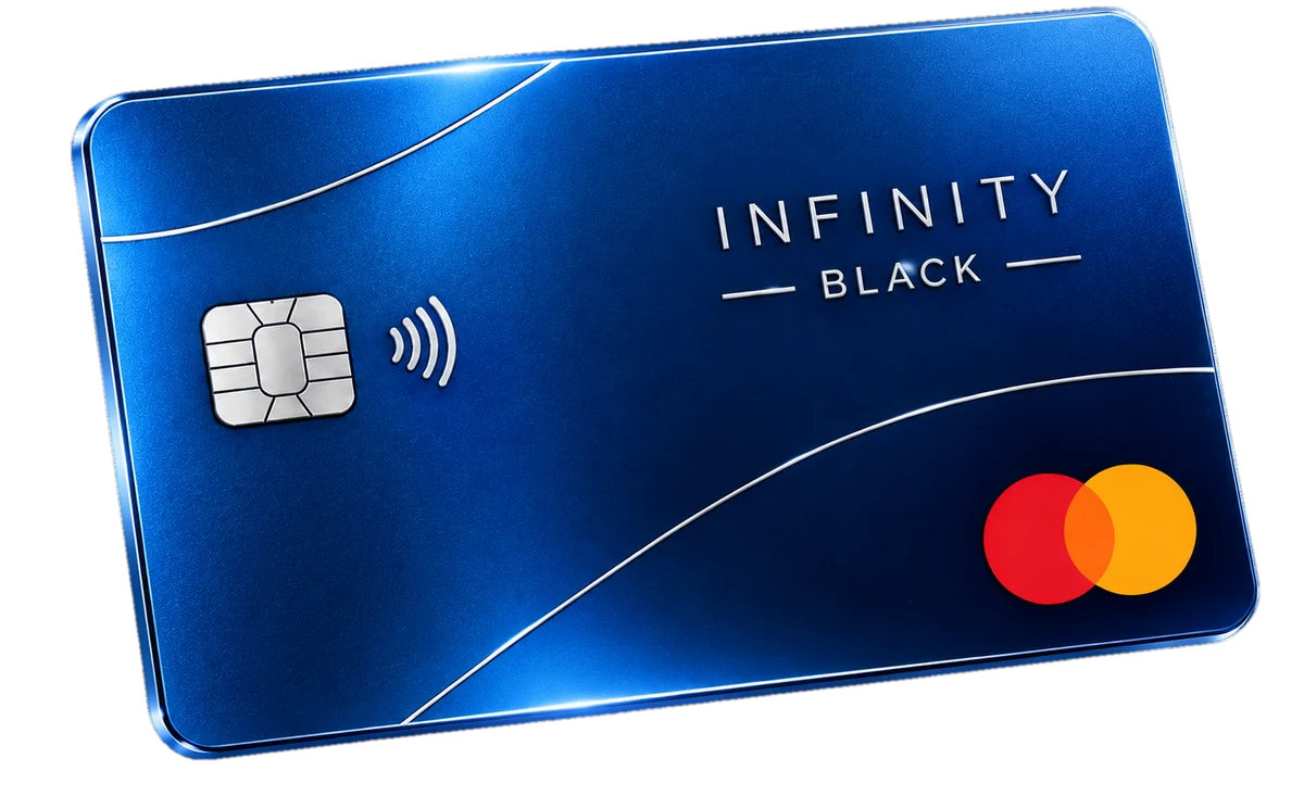 Cartão Infinity Black Azul Metálico: azul profundo com detalhes prateados
