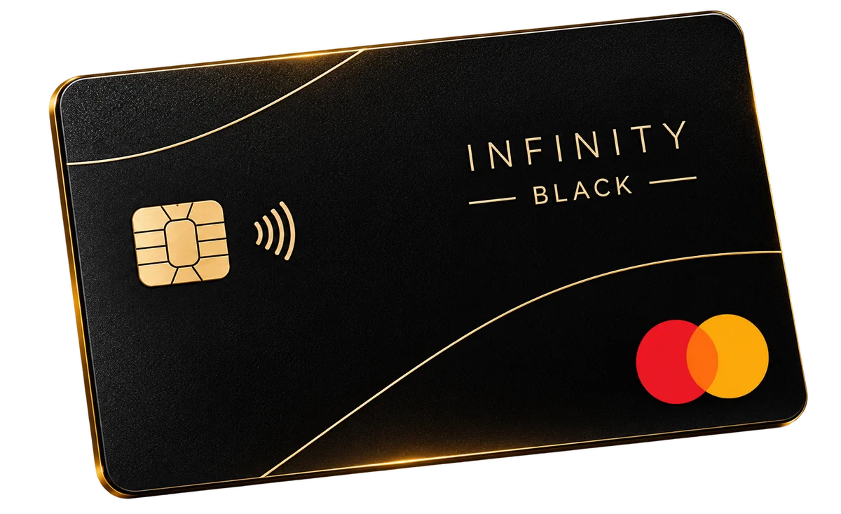 Cartão Infinity Black Dourado: preto fosco com frisos e detalhes dourados